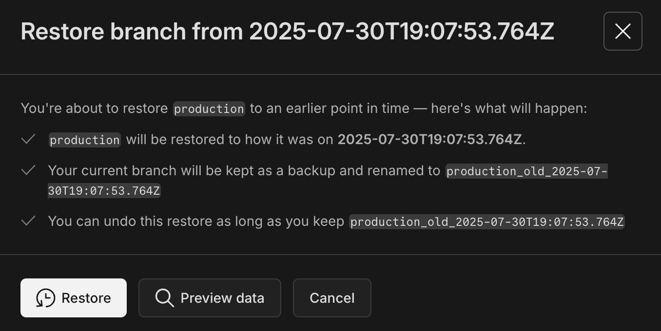 Backup and restore preview data