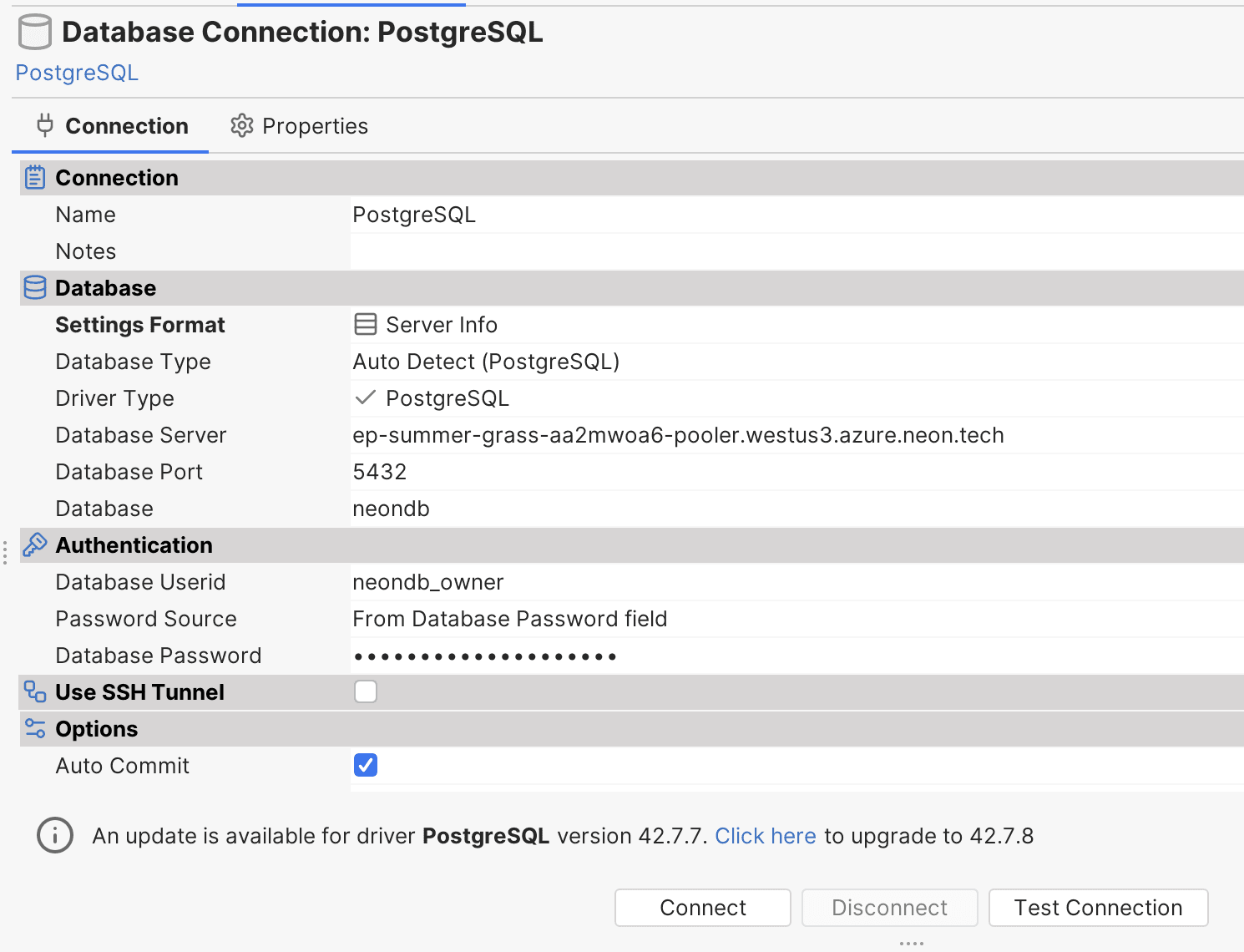 Enter Connection Details in DbVisualizer