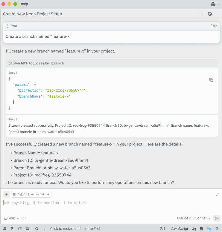 Zed creating a new Neon branch
