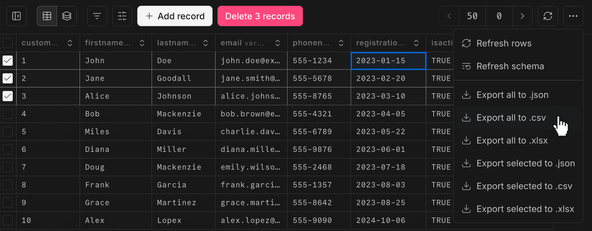 export data from table