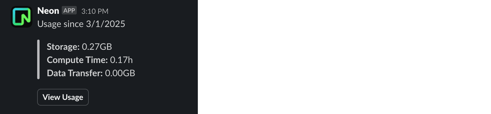 results of neon usage command